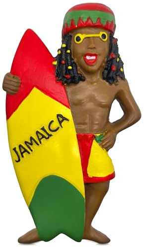 Jamaica 3D Fridge Magnet – Souvenir Collectible Featuring Jamaican Man with Surfboard in Flag Colors & Surf Shorts – Travel Gift (9×5.3×1.8 cm)
