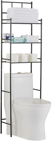 FJORNEL Toilettenregal, 3-stöckiges Badezimmerregal, WC Regal über die Toilette, Toiletten Regal für das Badezimmer, Platzsparend, Schwarz