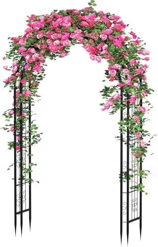 Rosenbogen aus Metall, Rosenbogen Torbogen, Rosenbogen halbrund, Gartenbogen Metall für Kletterpflanzen, Rankgitter Rankhilfe Rankbogen, Garten Decoration und Verzierung, 135 x 38 x 225 cm, Schwarz