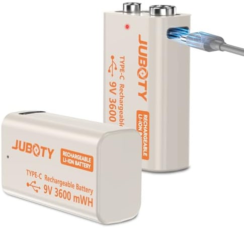 9V blockbatterie Akku (2Stück), Wiederaufladbar 9V Li-Ionen Akku–3600 mWh Ultra-Hohe Kapazität, ultrahohe Leistung, ideal für Rauchmelder, Multimeter, Alarmanlagen, Spielzeug, Mikrofone, und mehr