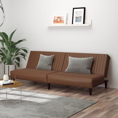 IBUQDDV Schlafsofa 2-Sitzer Braun Kunstleder Bettcouch Gästebett Sofabett Klappfunktion Komfort Sitzmöbel Wohnzimmer Schlafmöglichkeit Stauraum