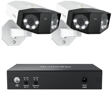 Reolink 16MP UHD Dual-Objektiv PoE Überwachungskamera außen mit 180° Panoramaansicht, Bewegungsspur, Farb-Nachtsicht, Smart Erkennung, 2-Wege-Audio, 24/7 Aufzeichnung, Duo 3 PoE*2 mit Switch PS1E