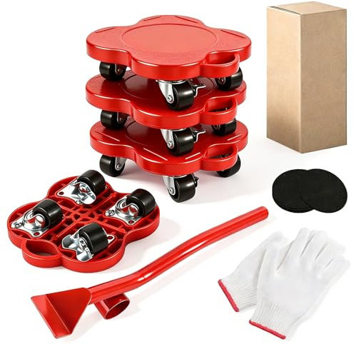 Gyism Furniture Movers 400KG Capacity for Heavy Items with 4 Wheels, Furniture Sliders Moving Wheels Set for Moving Equipment Heavy Appliance Refrigerator Sofa, Furniture Rollers (Red) (Red)