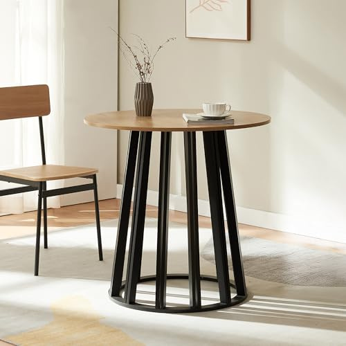 [en.casa] Esstisch Lensuu Tisch 76 x Ø80 cm Küchentisch für 2 Personen Esszimmertisch mit Metallgestell Wohnzimmertisch Bistrotisch rund Schwarz/Eicheoptik