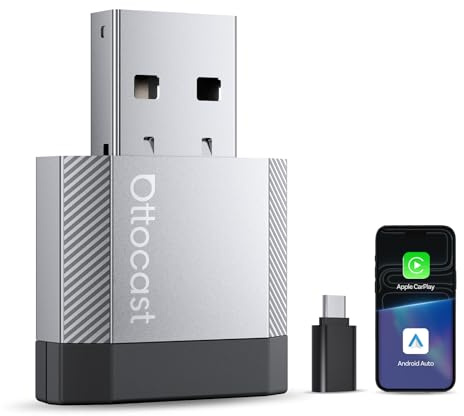 OTTOCAST Mini Nova, Adattatore 2 in 1 Wireless CarPlay e Android Auto Aggiornato 2026 per Telefoni iOS e Android, Connessione Stabile Senza Ritardi, Supporto per due Telefoni, Design Ultra-Compatto