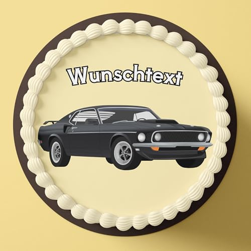 CGD Personalisierbarer Essbare Tortenaufleger aus Fondant oder Esspapier – Dekorative Kuchendeko für Geburtstag, Party & besondere Anlässe - Personalisiert Muscle Cars L3 (Esspapier)