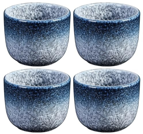 RQcMid 4 Stück Eierbecher Keramik Set, Porzellan Eierbecher in Saphirblau, Lustige Eierbecher für Frühstückstisch, für Soßen und Gewürze, Dekorative Servierbecher für Haushalt und Gastronomie