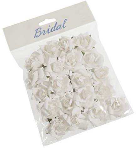 Small White Paper Rose Heads x 20 Wired for Craft & Decoration
