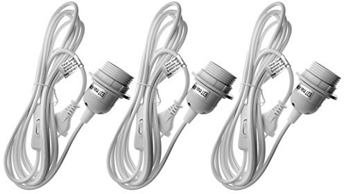 Trango 3er Pack 1011-500W Lampenfassung mit ON/OFF Schalter - E27 Fassung weiß mit 5m Netzkabel I Schraubring I Schalter I Lampenaufhängung I Pendelleuchte I Hängeleuchte ohne Leuchtmittel