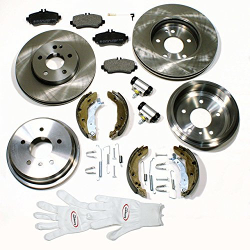 Autoparts-Online Set 60003185 Bremsscheiben + Bremsbeläge vorne + Bremstrommeln + Bremsbacken + Radbremszylinder + Zubehör hinten
