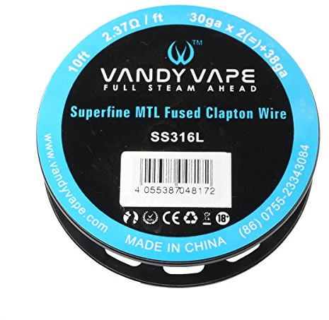 VandyVape SS316L Superfine MTL Fused Clapton Draht zum Selbstwickeln von Coils, circa 3 m Rolle, 0.26 mm x 2 + 0.1 mm (30 awg x 2 + 38 awg)