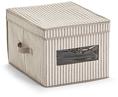 Zeller Aufbewahrungsbox mit Deckel Stripes, Vlies, Beige, 30 x 39.5 x 25 cm