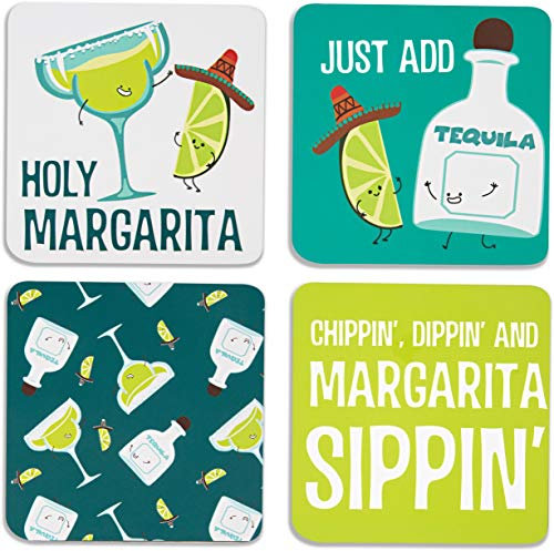 Pavilion Gift Company 74938 Margarita Sentiment, Muster und Charaktere, 4-teiliges Untersetzer-Set mit Box, quadratisch, mehrfarbig
