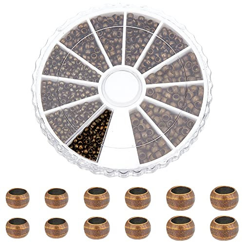 PH PandaHall 1800 Pcs 3 Tailles Perles à écraser en Laiton Perles Tube à Sertir Perle Ronde Bronze Antique pour la Fabrication de Bijoux