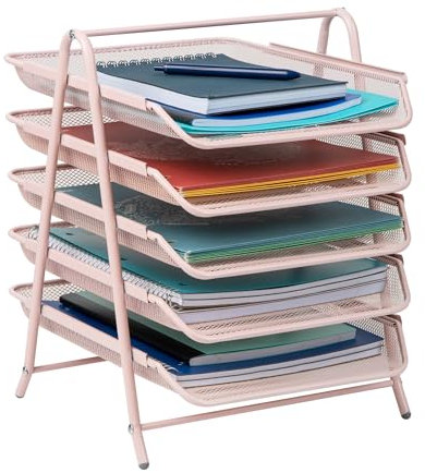 Mind Reader Desktop Organizer, File Storage, Workspace, Office, Metal Mesh, 11.75 L x 14 W x 15 H, Pink, 1-Pack