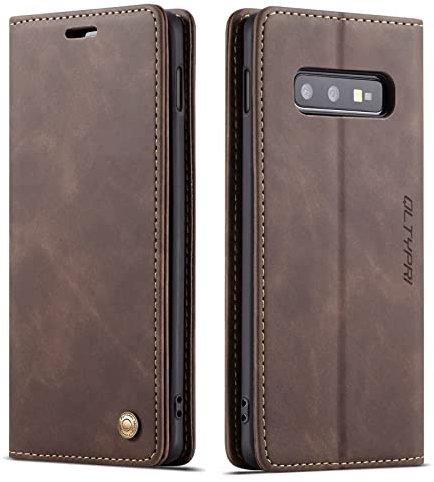 QLTYPRI Hülle für Samsung Galaxy S10e, Vintage Dünne Handyhülle mit Kartenfach Geld Slot Ständer PU Ledertasche TPU Bumper Flip Schutzhülle Kompatibel mit Samsung Galaxy S10e - Kaffee Braun