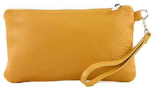 modamoda de T193 Damen Leder Clutch Handgelenktasche Kosmetiktasche Klein handmade in Italy, Farbe:Senfgelb