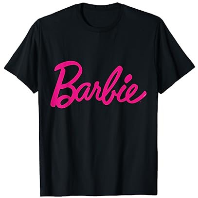 Manche mi-longue T-shirt Barbie Femme, Logo Barbie Officiel T-Shirt, Noir, S
