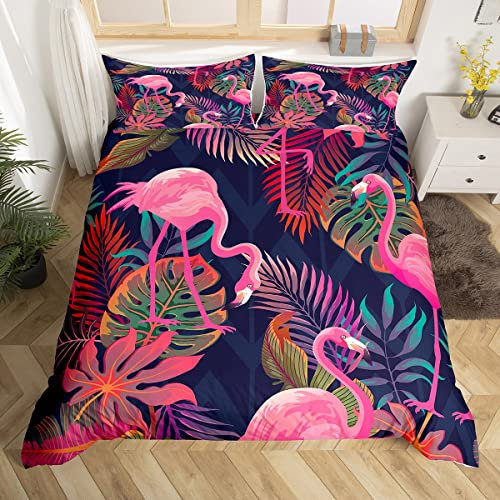 Parure de lit 3 pièces avec housse de couette en microfibre ultra douce sur le thème des animaux Motif couple de flamants roses Marron King size