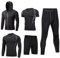 HZQIFEI Herren 5 Stücke Sport Anzug Schnell Trocken Joggen Kleidung Strumpfhosen Laufanzüge Kompression Shirt Gym Training Lauf Trainingsanzüge (Stil#4, M)