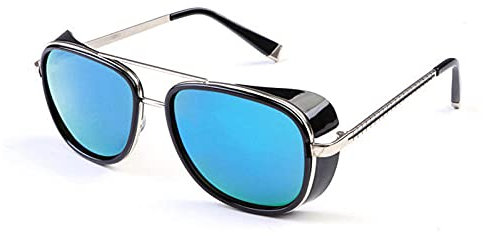 WQZYY&ASDCD Sonnenbrille Herren Damen Herren Sonnenschutz Brille Spiegel Punk Retro Männer Steampunk Uv400-Blau