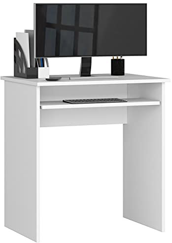 ADGO Star Schmaler Schreibtisch mit Ausziehbarer Tastaturablage 74x68x51cm, Kinder und Jugendliche, Computertisch für Kinderzimmer, Rechteckig, zum Lernen, für einen Studenten, Platzsparender (Weiß)