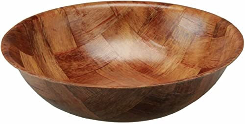 TRTO Medium Round Woven Wooden Bowls Wooden Bowl Snack Bowl, Salad Serving Bowl (20 Cm)