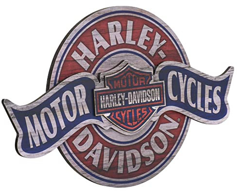 Harley-Davidson Holzschild für Kneipen, Motiv: Distressed Motorcycles Banner, 55,9 x 35,6 cm