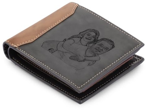 JEWEL Herren Foto Geldbörsen Personalisierte Leder Brieftasche mit Namen Gravierte Benutzerdefinierte für Familie Freund Sohn Geschenk zum Valentinstag Vatertag (Geldbörsen 2)