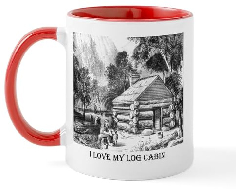 CafePress B/W Mountain Log Cabin Mug 11 oz (325 ml) Ceramic Coffee Mug