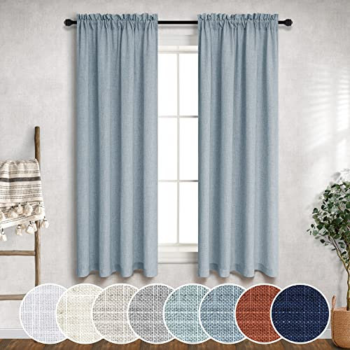 Blaue Vorhänge, 96 cm breit, für kleine Fenster, 2 Paneele mit Stangentasche, Leinenmischung, halbtransparent, Cafe-Stil, schmal, für Seitenfenster, Küche, Tür, 96x114 cm, Mineral-Schiefer, Steinblau