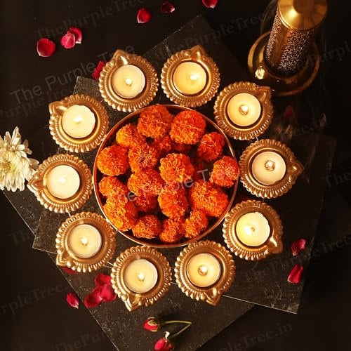 Handcrafted Purple Tree Diya Bowl, Traditional - Floating Flowers & Tea Light, DIY Gift for Diwali (Pack of 1), Gold