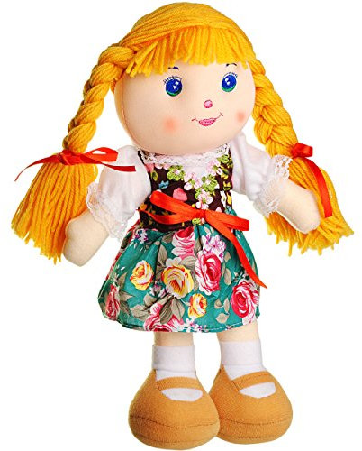 alles-meine.de GmbH große Schmusepuppe - Kleidung AUSZIEHBAR - Mädchen mit Kleid - Blüten & Blumen - Lange Schwarze Haare - 35-36 cm - Stoffpuppe aus Plüsch - Puppe - für K..