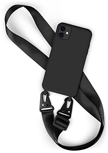 moex Hover Cover für iPhone 11 Handyhülle zum Umhängen mit Band, Hülle mit Handykette abnehmbar, Handyband & Karabiner Lanyard Soft Case mit Verstellbarer Kette, Schwarz