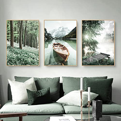 Martin Kench 3-teiliges Premium Poster Set Aesthetic See Wald Blume Bilder Moderne Wandbilder, Wohnzimmer Schlafzimmer Wanddeko Art ohne Rahmen (B,50x70cm)