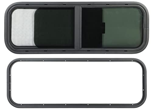 KIMISS Ventana RV con Pantalla, 900x300 Mm Ventana Corrediza de ángulo Redondo RV Ventana de Sombra de Vidrio Templado Negro para Remolque Camper