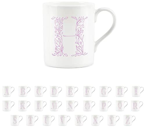 Purely Home Floral Pink Letter H Mug - Fine Bone China Small Coffee Tea Mug Present Personalised Initial Gift