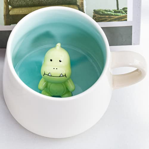 Arawat Dino Tasse 3d Dinosaurier Becher Geschenke für Frauen Süße Dino Tassen Keramik Dinosaur Mug 350ml Dino Cup Teetasse Spruch Tasse Süße Tee Kaffee Becher Dino Geburtstagsgeschenk für Freundin