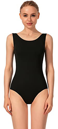 Mulnall Tanztrikot für Damen, Ballett, Gymnastik, Tanzkleidung, Team-Basic, kurzärmelig, durchgehendes Futter vorne, Weste, Schwarz, XL