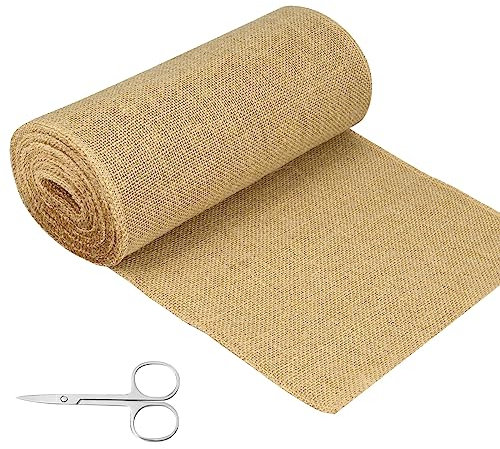 Natürlicher Jute Tischläufer, 30cm x 10m Jute Tischläufer Rolle für Tischdeko Hochzeit, für Bauernhaus Vintage Stil Dekorationen,Kommunion und Taufe