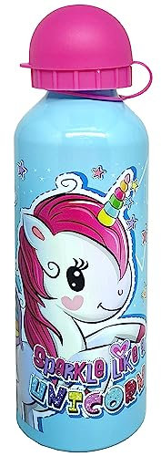 Julian Ross Unicornio Botella de Aluminio, 500 Mililitros, Niña, Resistente, Libre de BPA, Botella de Agua Escolar con Pico Retráctil