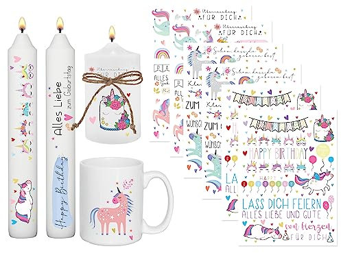 Sugeru 6 PCS Kerzentattoo (200+ Muster),Wassertransferdruck |wasserschiebefolie kerzen | Kerzenfolie | kerzenaufkleber sticker |Kerzen dekorieren | Happy Birthday (Geburtstagsthema - Einhorn)