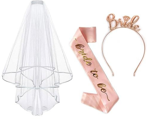 JOCXZI Deko Schärpe Set- Frauen Junggesellinnenabschied Accessoires Weiß Braut Schleier, Hochzeit Fotorequisiten Spiele Zubehör für Bachelorette Party