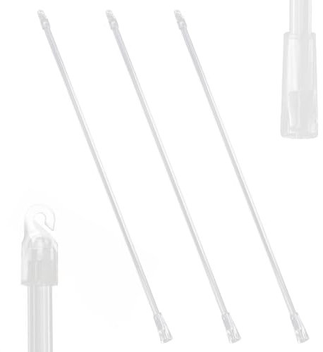 3 Stück 43,2 cm vertikaler Rollostab, transparenter Kunststoff, Jalousien, Neigungsstab, Ersatz mit Haken und Griff, Vorhangöffner, Zubehör für Jalousien