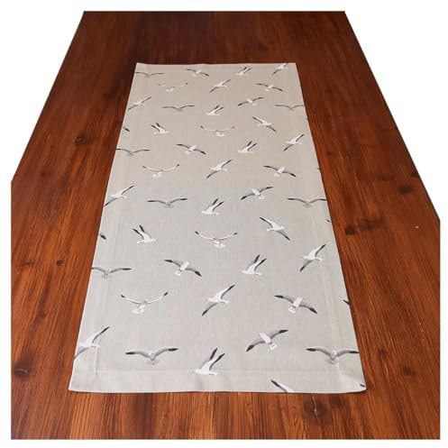 Tischläufer Ilma Möwe hochwertige Maritime Tischdecke in Natur | weiche Landhaus-Tischdeko mit Urlaubsmotiv | langlebig, pflegeleicht für Küche und Ferienhaus | Tischband Länge x Breite 140 x 40 cm