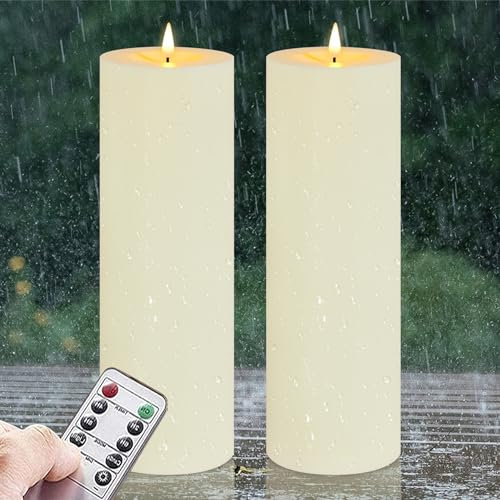 Zevanor 10CM x 30CM Flameless Waterproof Remote LED Candles, Timer Battery Operated Flickering Large Plastic Ivory Outdoor Candles (Long Lasting 420 Hours, Pack of 2)