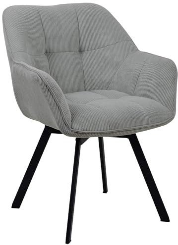 CLP Esszimmerstuhl ergonomisch Jordi Cord, drehbar mit Armlehnen, Polstersessel, 4-Fuß-Metallgestell, bis 150 kg, mit Bodenschonern, Farbe:grau