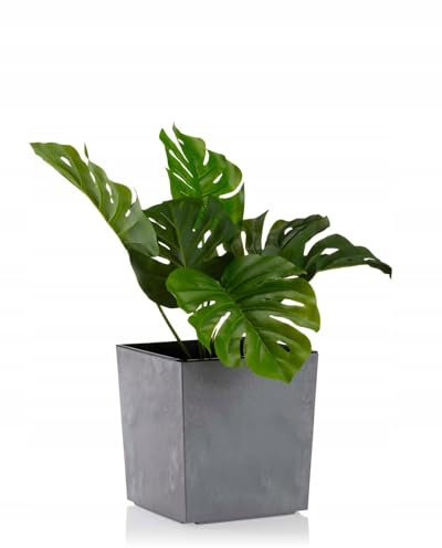 HowHomely Pot de fleurs carré - Gris - 19 x 19 x 19 cm - Grand pot de fleurs d'extérieur - Avec insert de pot - Aspect béton - Pour décoration de salon, jardin et terrasse