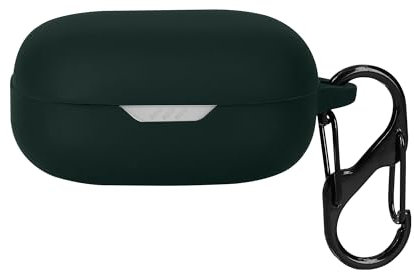 kwmobile Silicone Cover Compatible with JBL Wave Flex - Case Cover Stick-On Skin with Clip - Dark Green