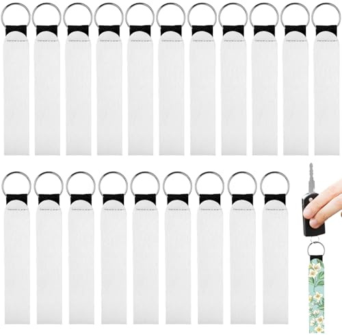 QWORK® Porte-clés en Néoprène de Sublimation Blancs - 20 Pièces en Cuir